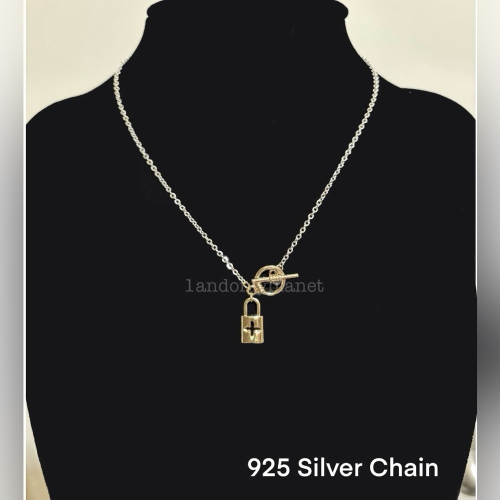 Last Set❣️Gold Lock Charm Necklace & Bracelet Stainless Steel ChainOR 915 Silver - Picture 2 of 6